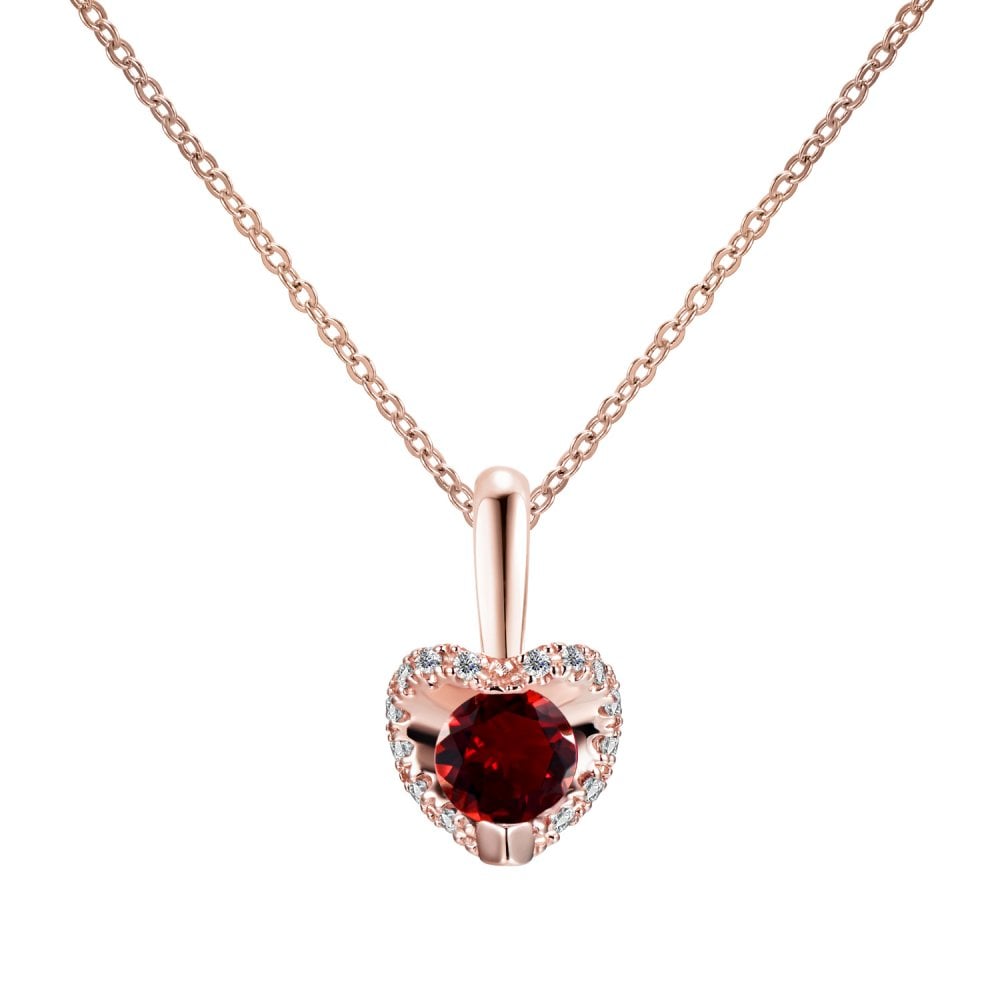 SPARKLD 9ct Rose Gold Diamond and Garnet Heart Pendant Necklace