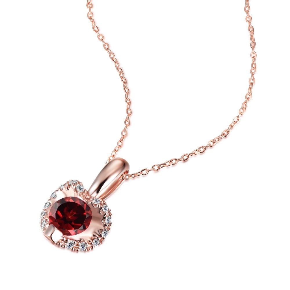 SPARKLD 9ct Rose Gold Diamond and Garnet Heart Pendant Necklace