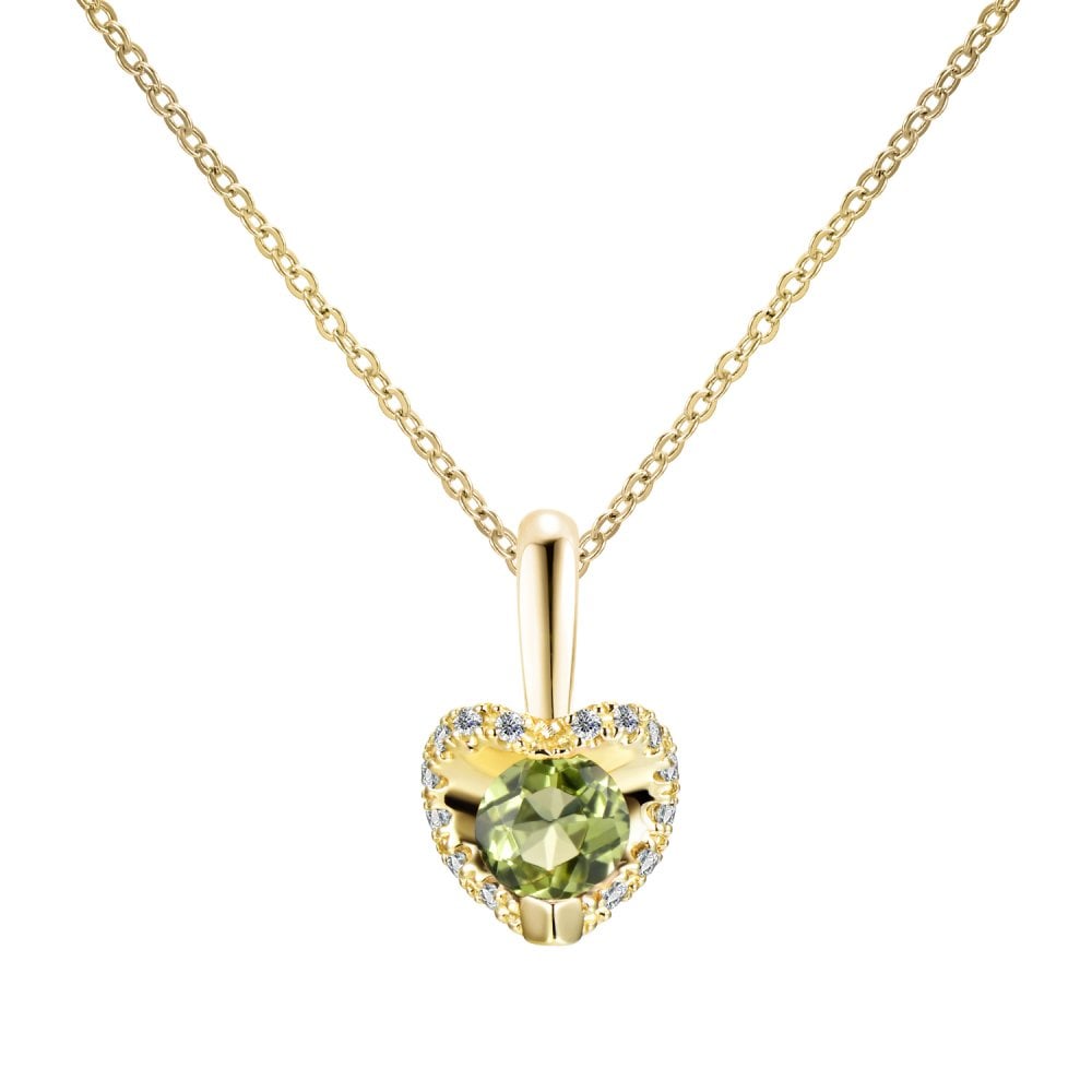 SPARKLD 9ct Yellow Gold Diamond and Peridot Heart Pendant Necklace