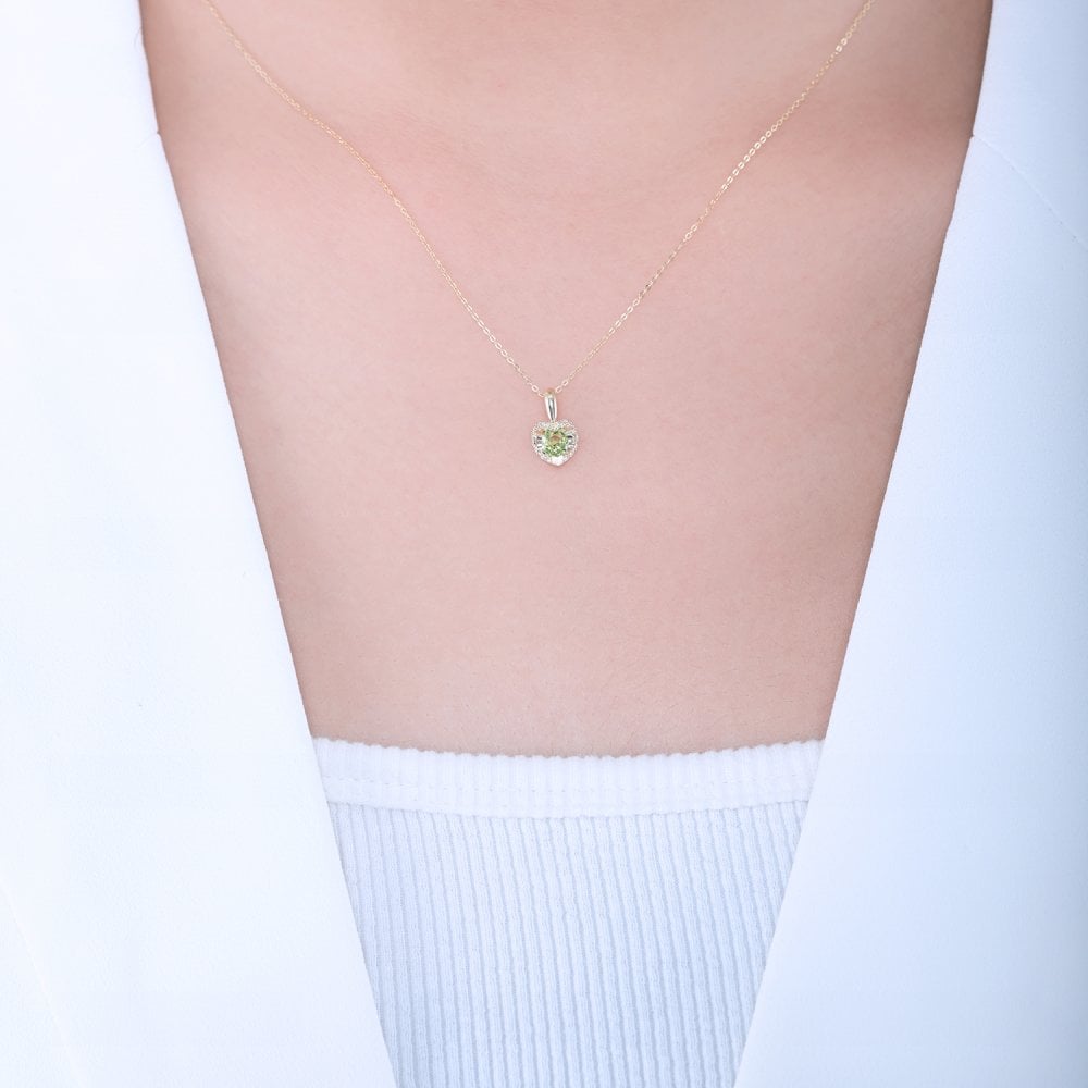 SPARKLD 9ct Yellow Gold Diamond and Peridot Heart Pendant Necklace