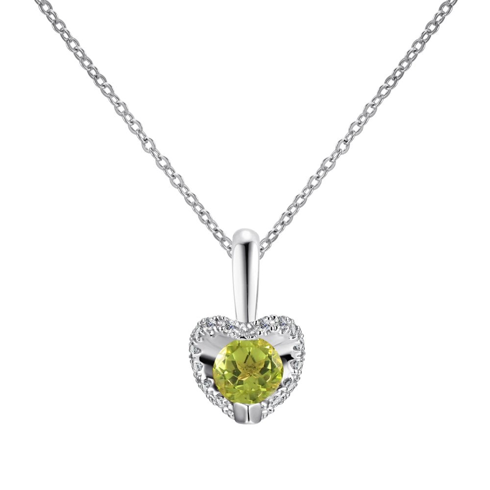 SPARKLD 9ct White Gold Diamond and Peridot Heart Pendant Necklace