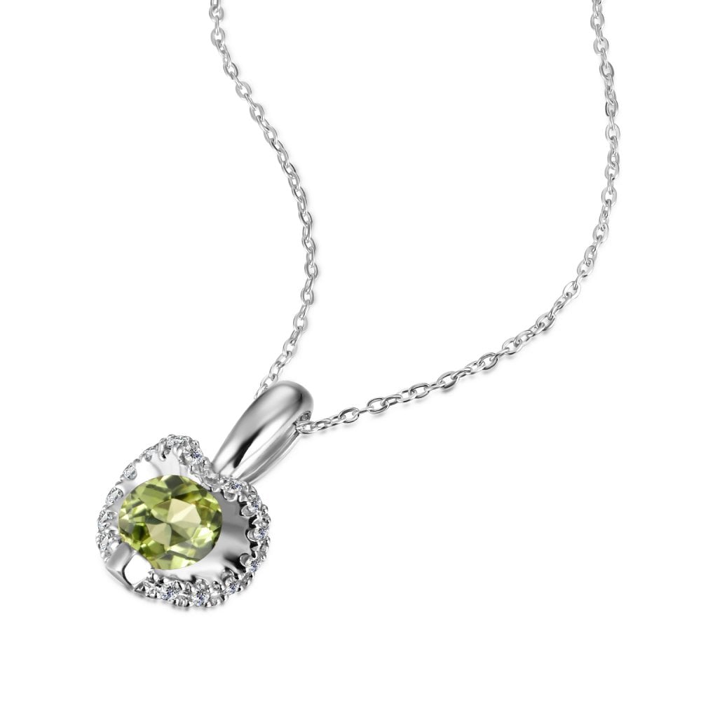 SPARKLD 9ct White Gold Diamond and Peridot Heart Pendant Necklace