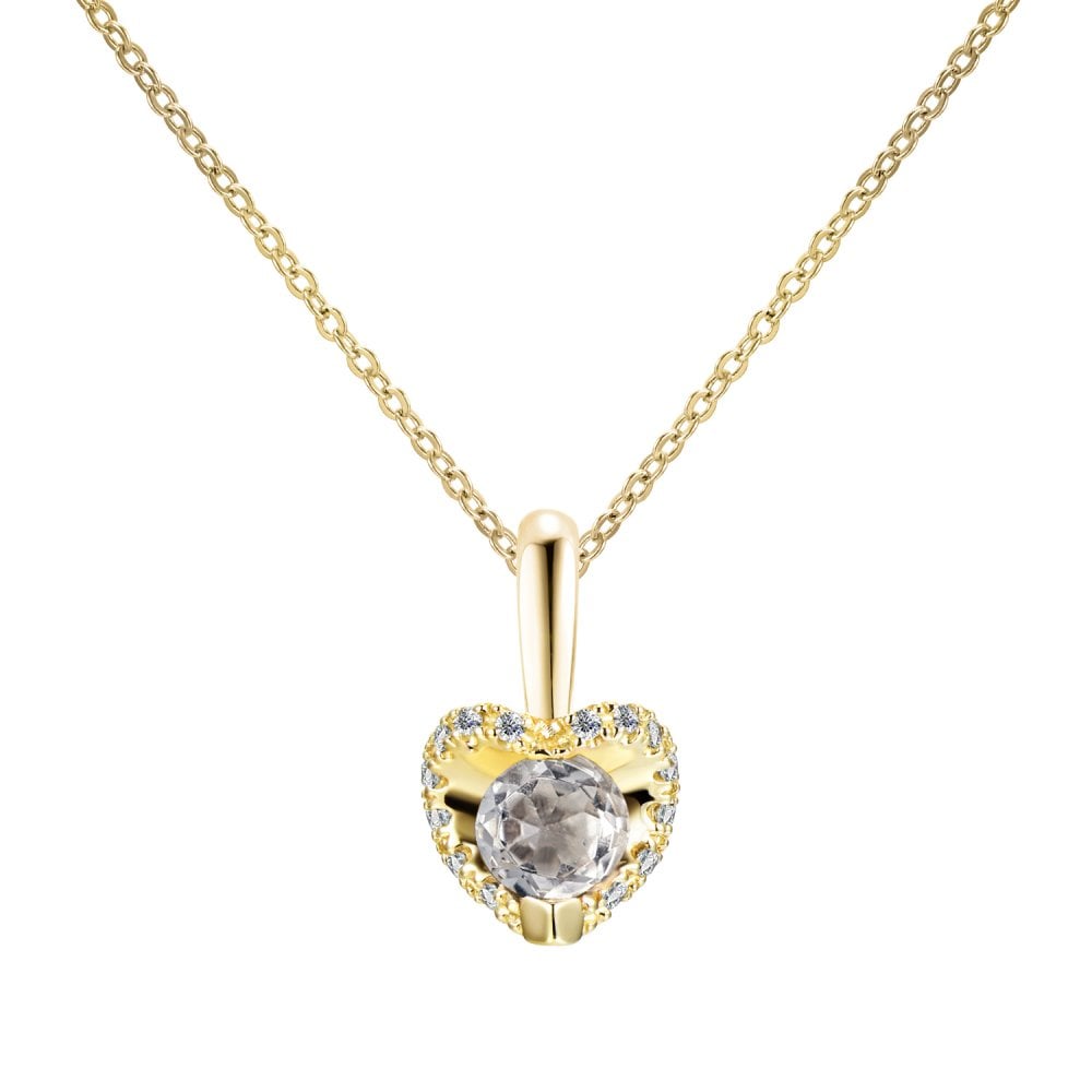 SPARKLD 9ct Yellow Gold Diamond and White Topaz Heart Pendant Necklace