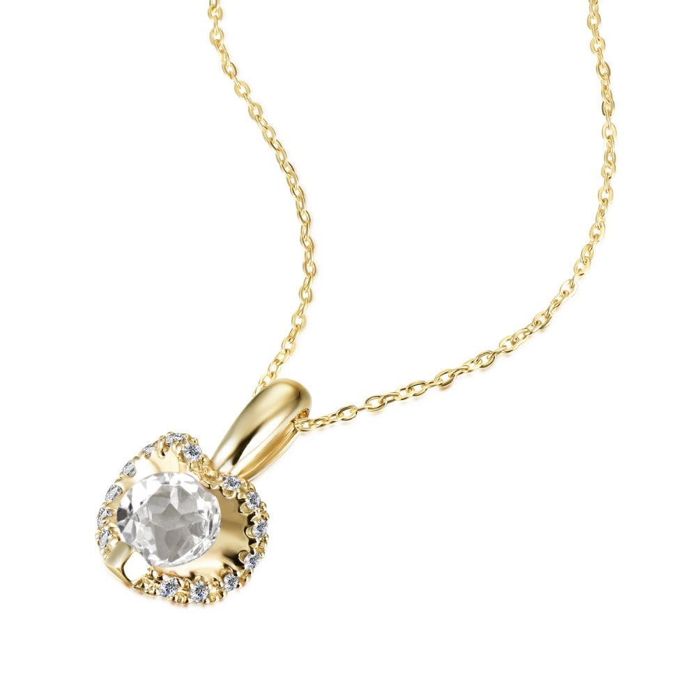 SPARKLD 9ct Yellow Gold Diamond and White Topaz Heart Pendant Necklace