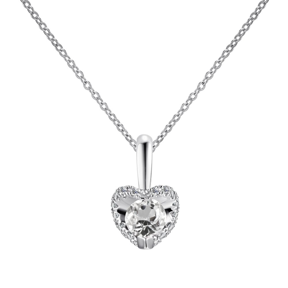 SPARKLD 9ct White Gold Diamond and White Topaz Heart Pendant Necklace