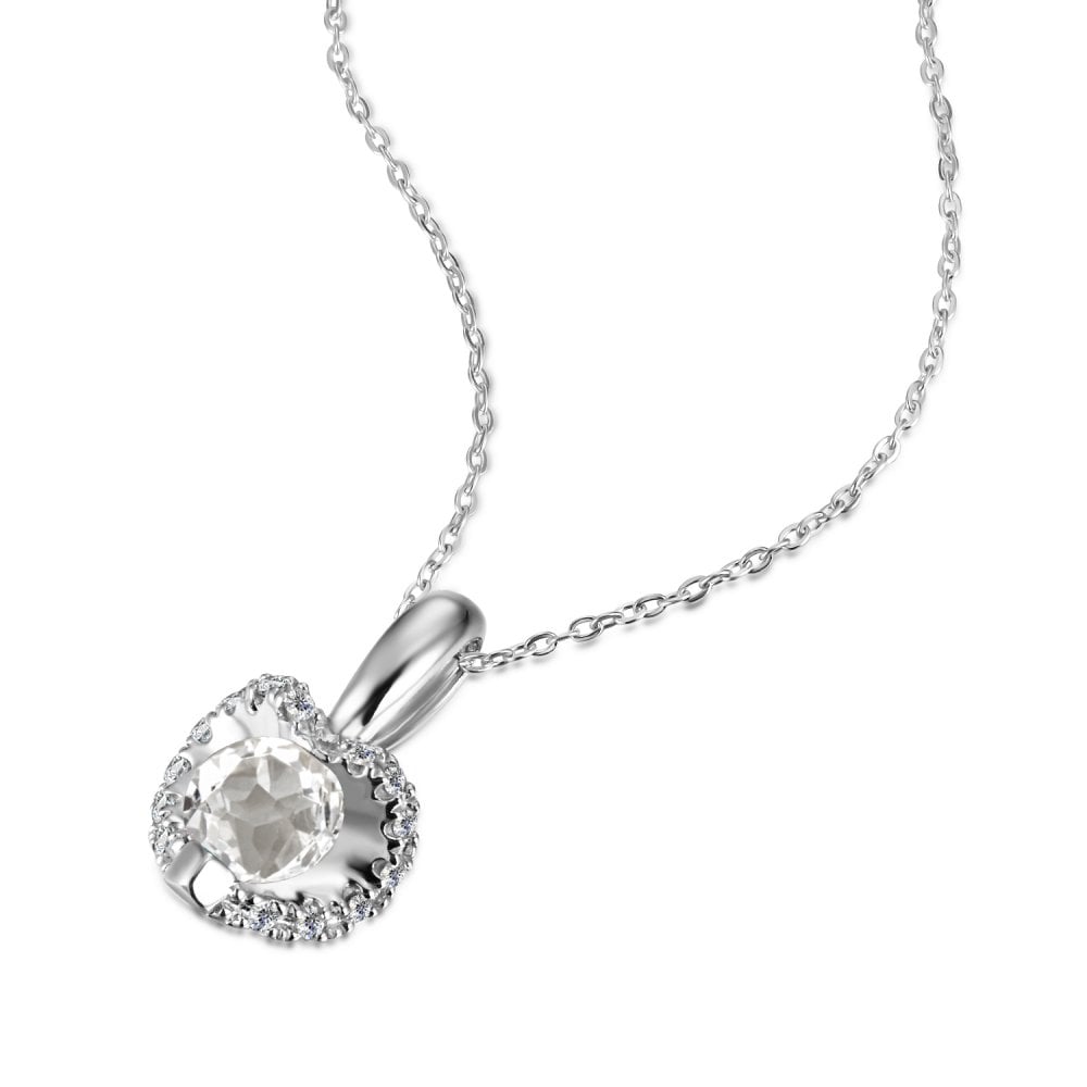 SPARKLD 9ct White Gold Diamond and White Topaz Heart Pendant Necklace