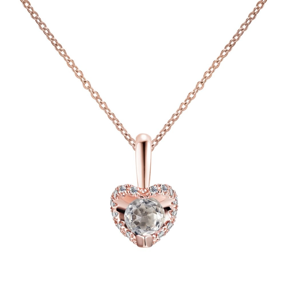 SPARKLD 9ct Rose Gold Diamond and White Topaz Heart Pendant Necklace