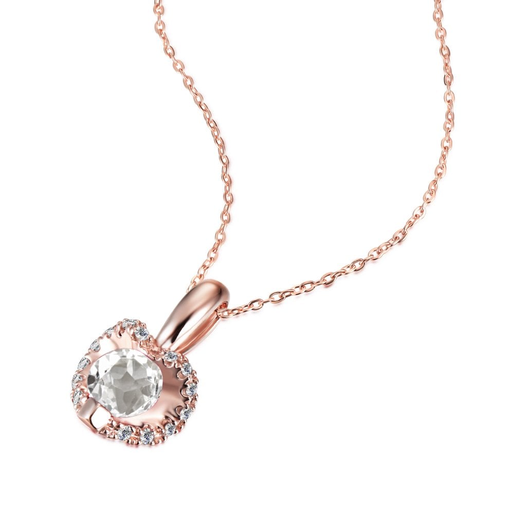 SPARKLD 9ct Rose Gold Diamond and White Topaz Heart Pendant Necklace