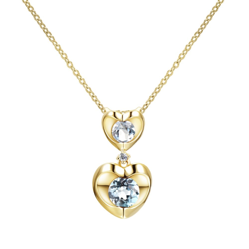SPARKLD 9ct Yellow Gold Diamond and Blue Topaz Heart Pendant Necklace