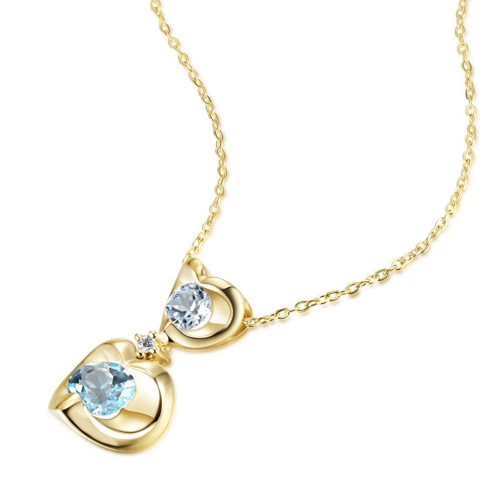 SPARKLD 9ct Yellow Gold Diamond and Blue Topaz Heart Pendant Necklace