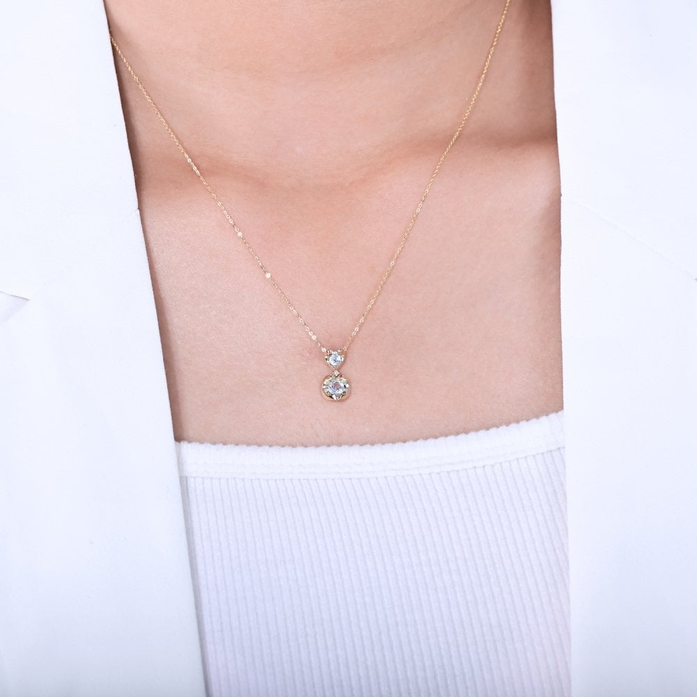 SPARKLD 9ct Yellow Gold Diamond and Blue Topaz Heart Pendant Necklace
