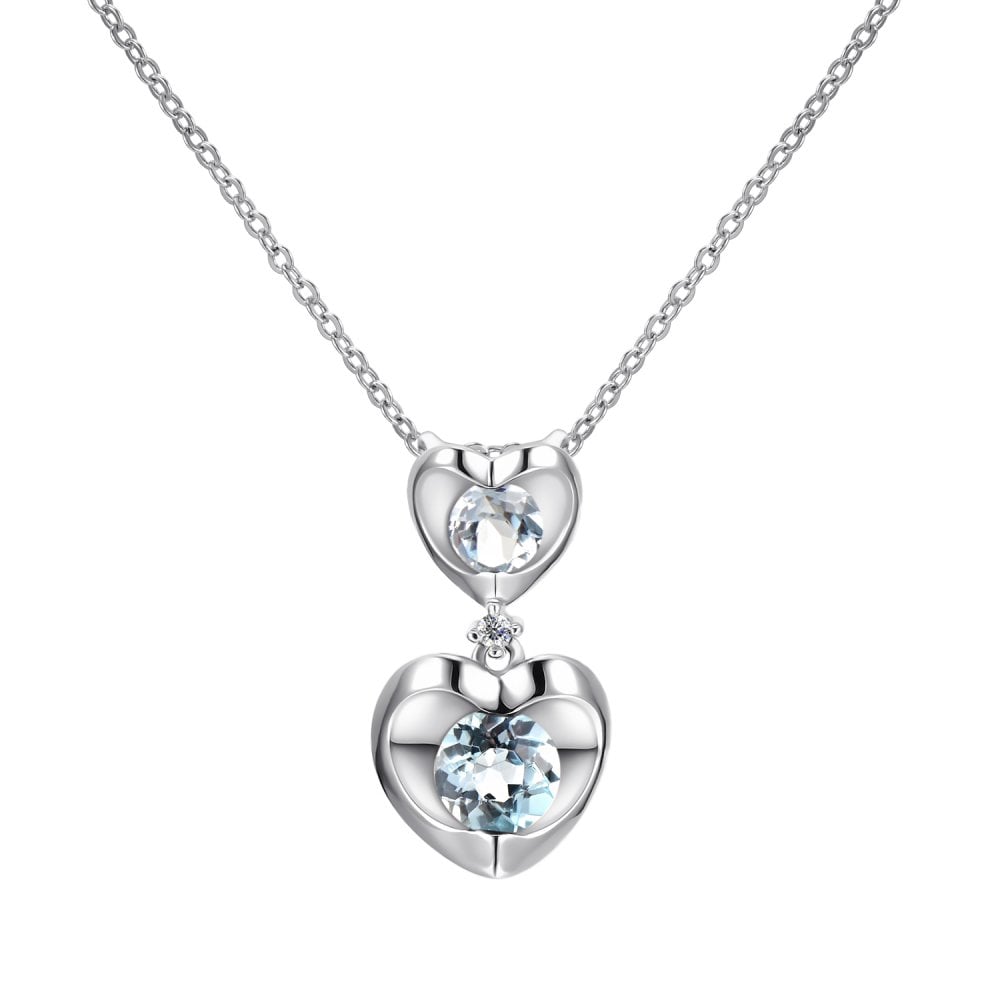 SPARKLD 9ct White Gold Diamond and Blue Topaz Heart Pendant Necklace