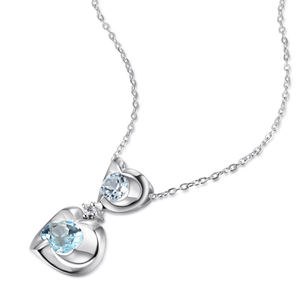 SPARKLD 9ct White Gold Diamond and Blue Topaz Heart Pendant Necklace