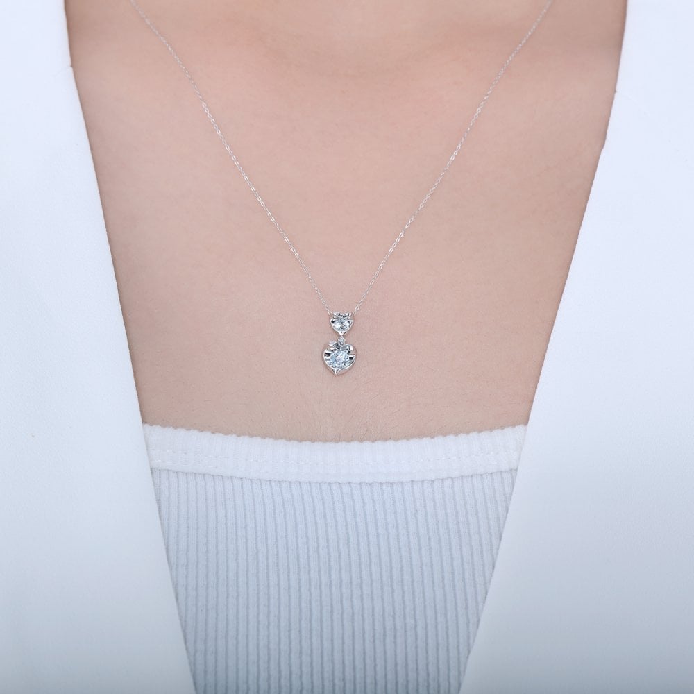 SPARKLD 9ct White Gold Diamond and Blue Topaz Heart Pendant Necklace