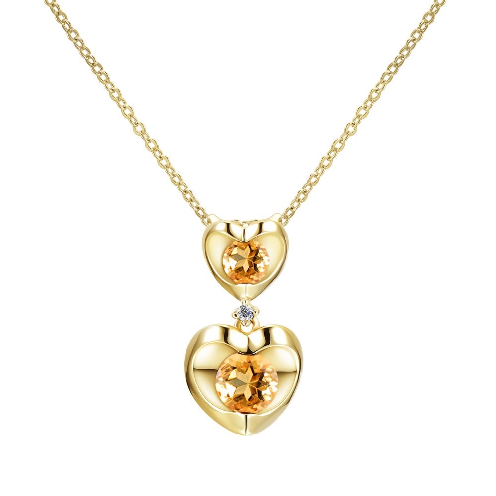 SPARKLD 9ct Yellow Gold Diamond and Citrine Heart Pendant Necklace