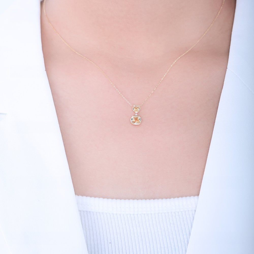 SPARKLD 9ct Yellow Gold Diamond and Citrine Heart Pendant Necklace