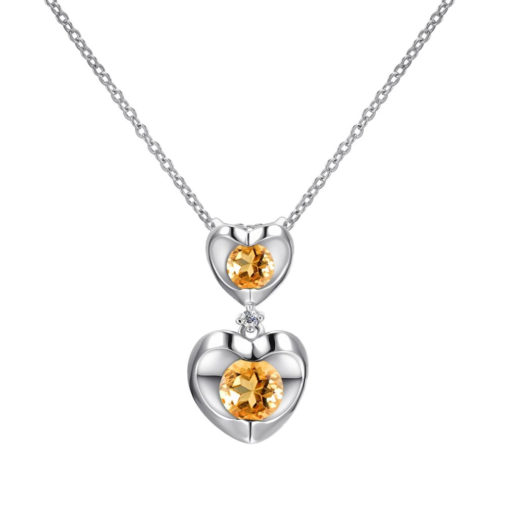 SPARKLD 9ct White Gold Diamond and Citrine Heart Pendant Necklace