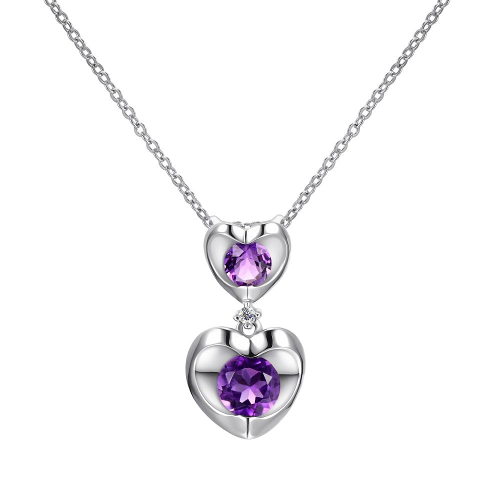 SPARKLD 9ct White Gold Diamond and Amethyst Heart Pendant Necklace