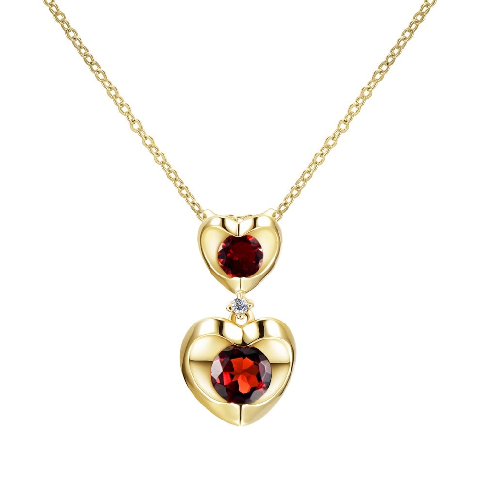 SPARKLD 9ct Yellow Gold Diamond and Garnet Heart Pendant Necklace