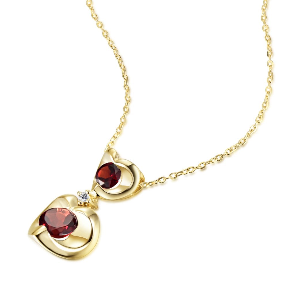 SPARKLD 9ct Yellow Gold Diamond and Garnet Heart Pendant Necklace