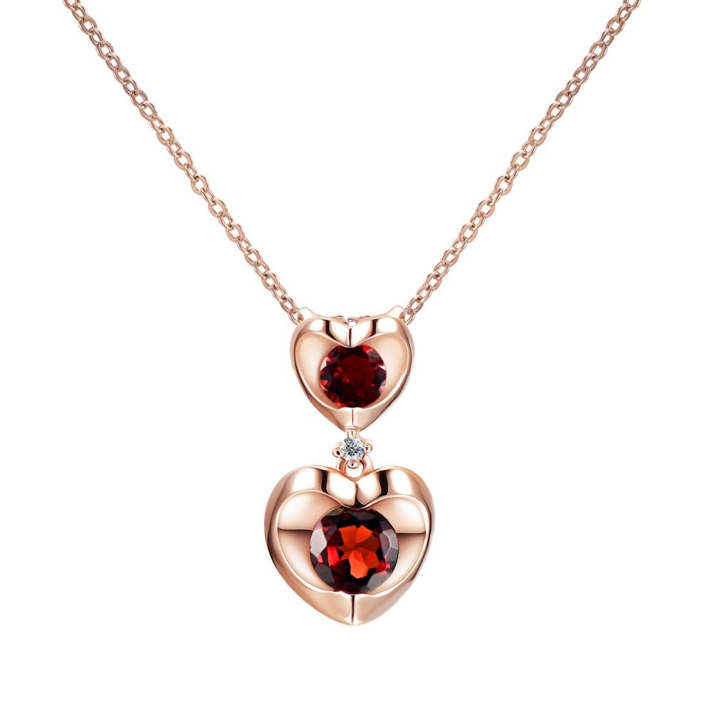 SPARKLD 9ct Rose Gold Diamond and Garnet Heart Pendant Necklace