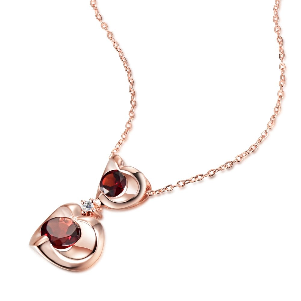 SPARKLD 9ct Rose Gold Diamond and Garnet Heart Pendant Necklace