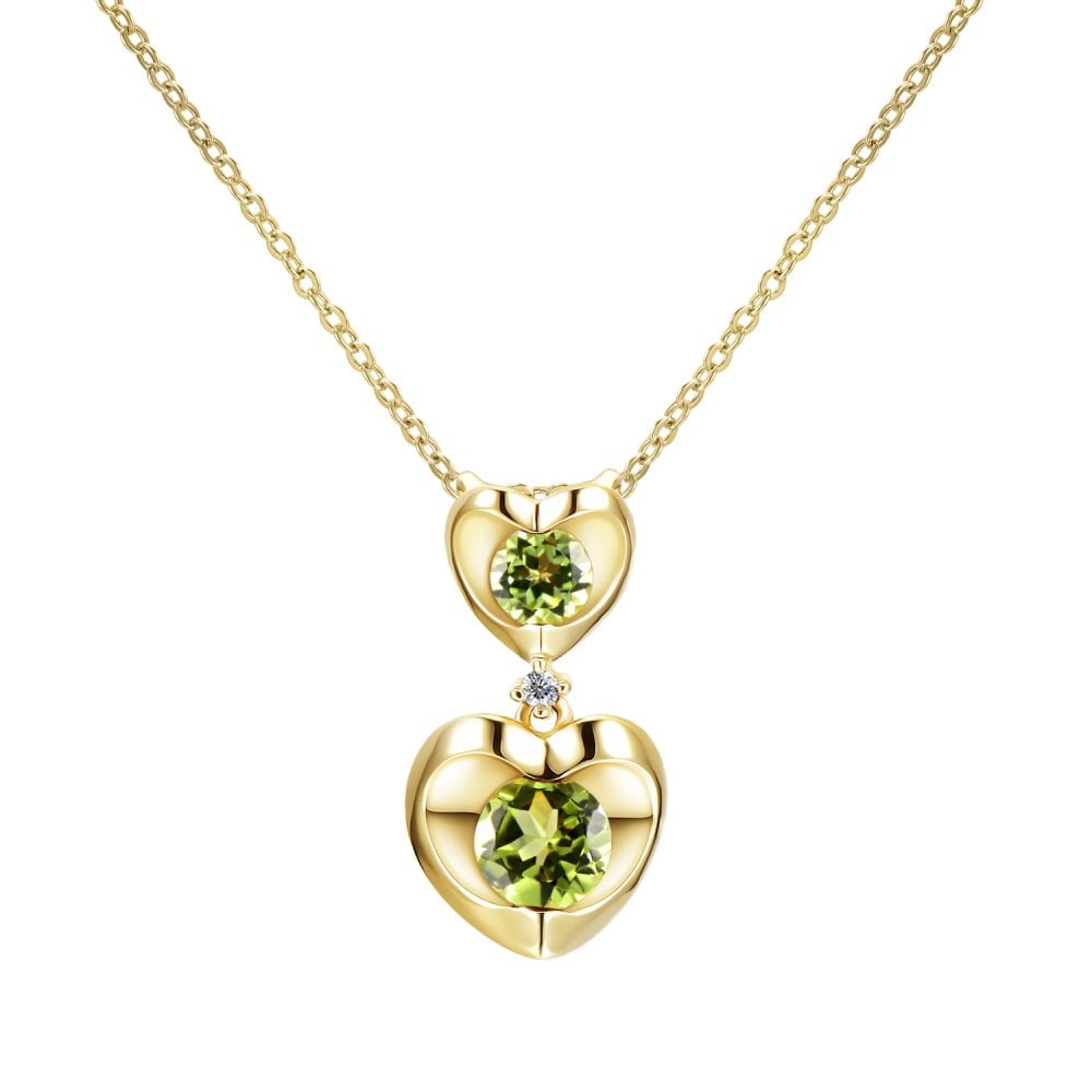 SPARKLD 9ct Yellow Gold Diamond and Peridot Heart Pendant Necklace