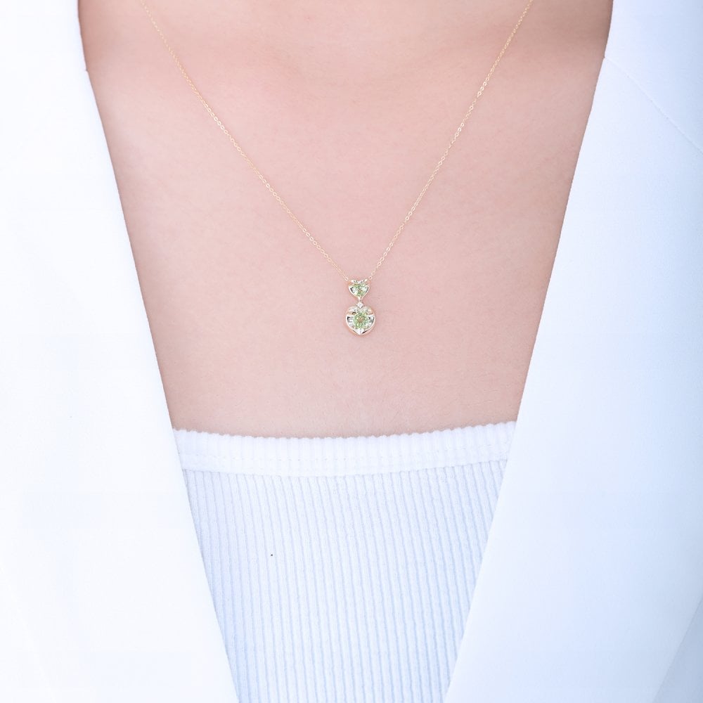 SPARKLD 9ct Yellow Gold Diamond and Peridot Heart Pendant Necklace