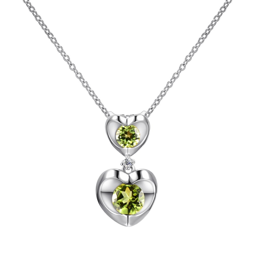 SPARKLD 9ct White Gold Diamond and Peridot Heart Pendant Necklace