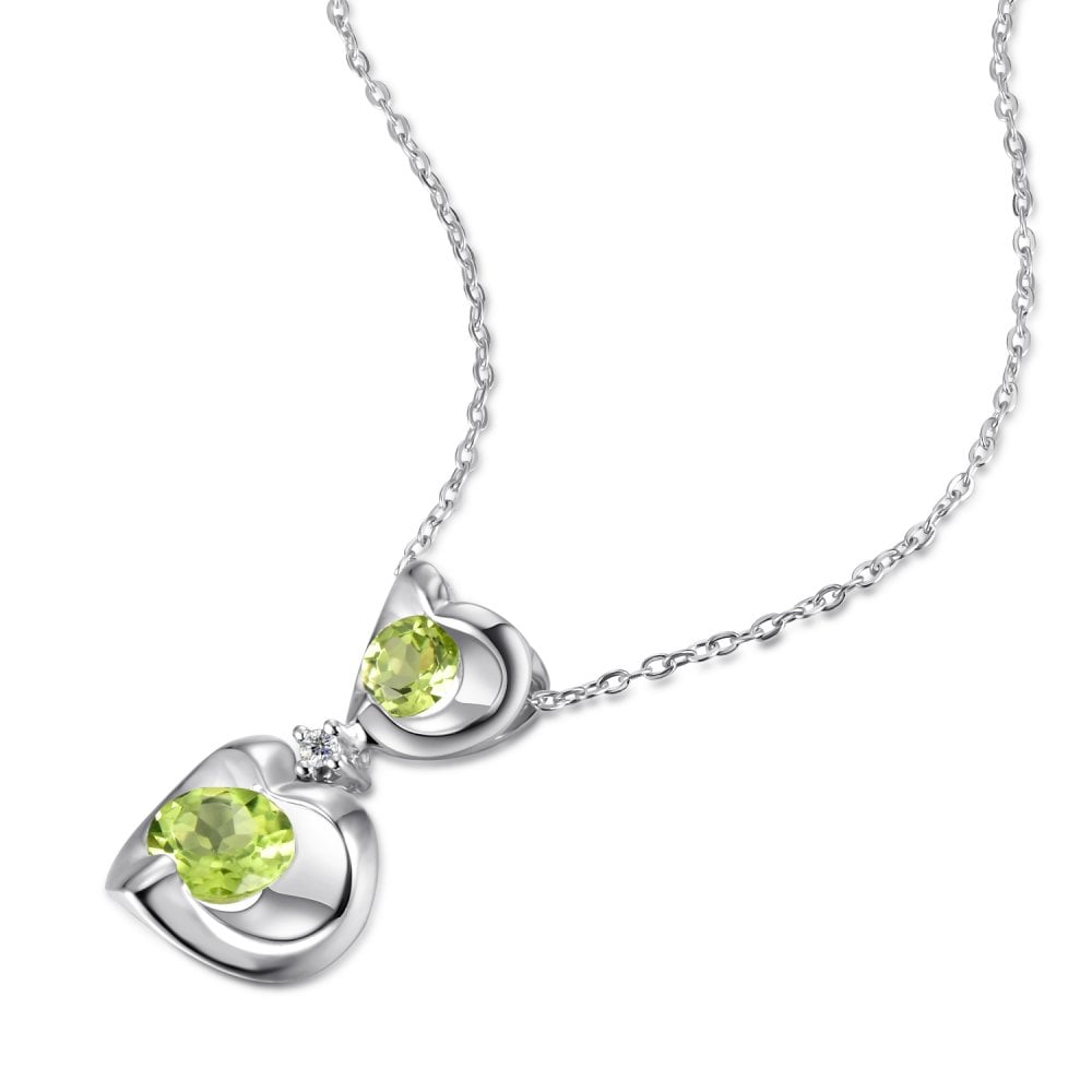 SPARKLD 9ct White Gold Diamond and Peridot Heart Pendant Necklace