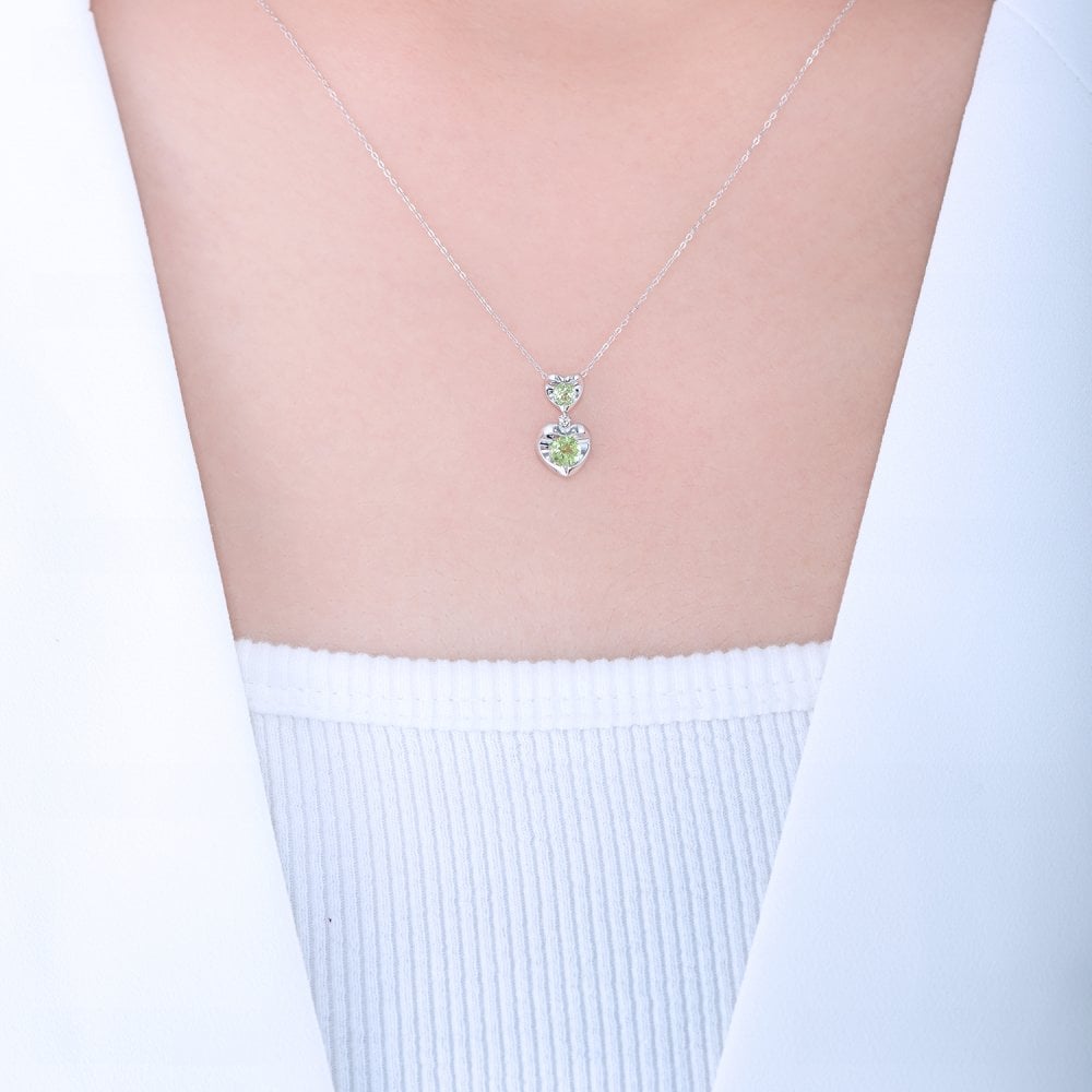 SPARKLD 9ct White Gold Diamond and Peridot Heart Pendant Necklace
