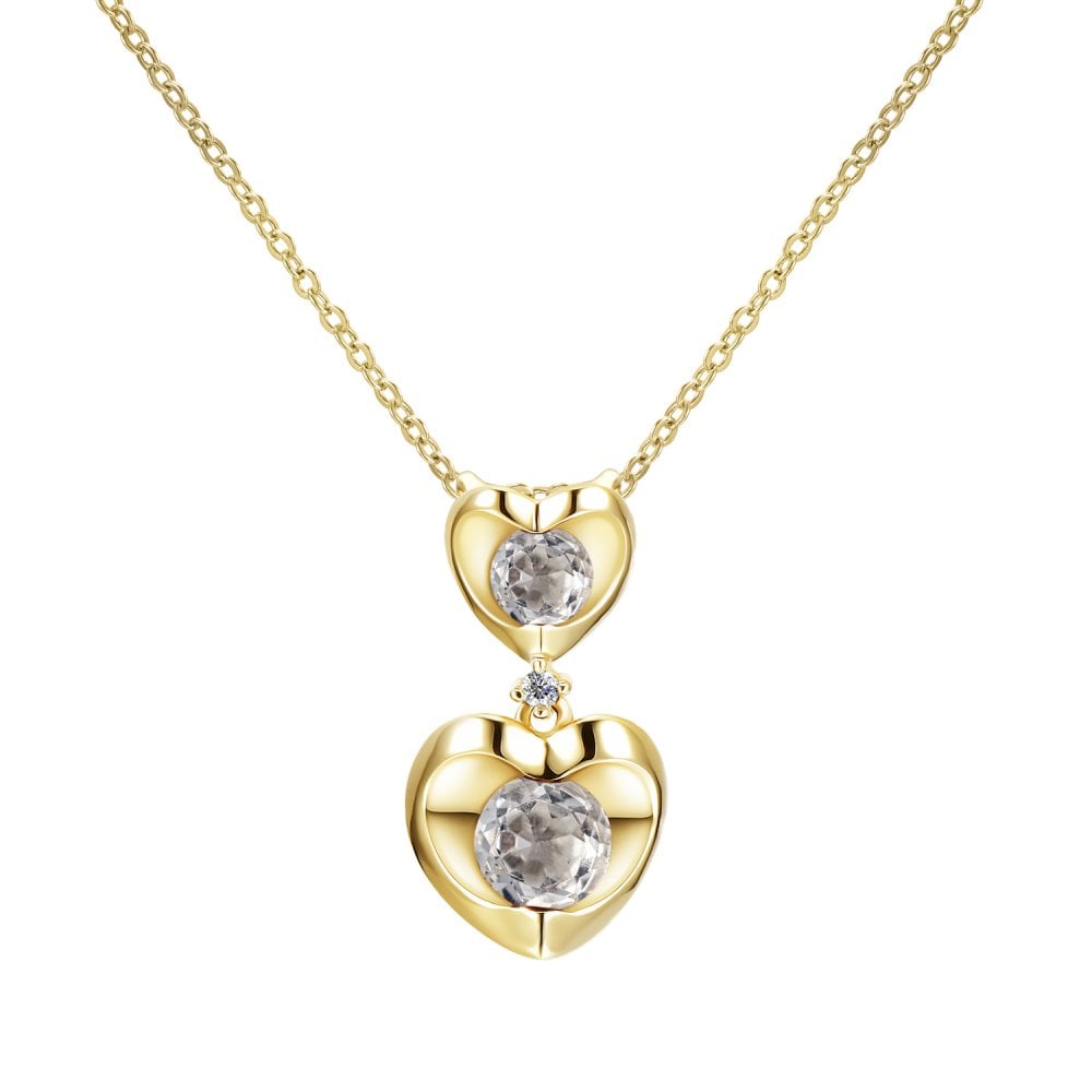 SPARKLD 9ct Yellow Gold Diamond and White Topaz Heart Pendant Necklace