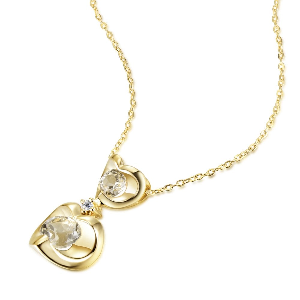 SPARKLD 9ct Yellow Gold Diamond and White Topaz Heart Pendant Necklace