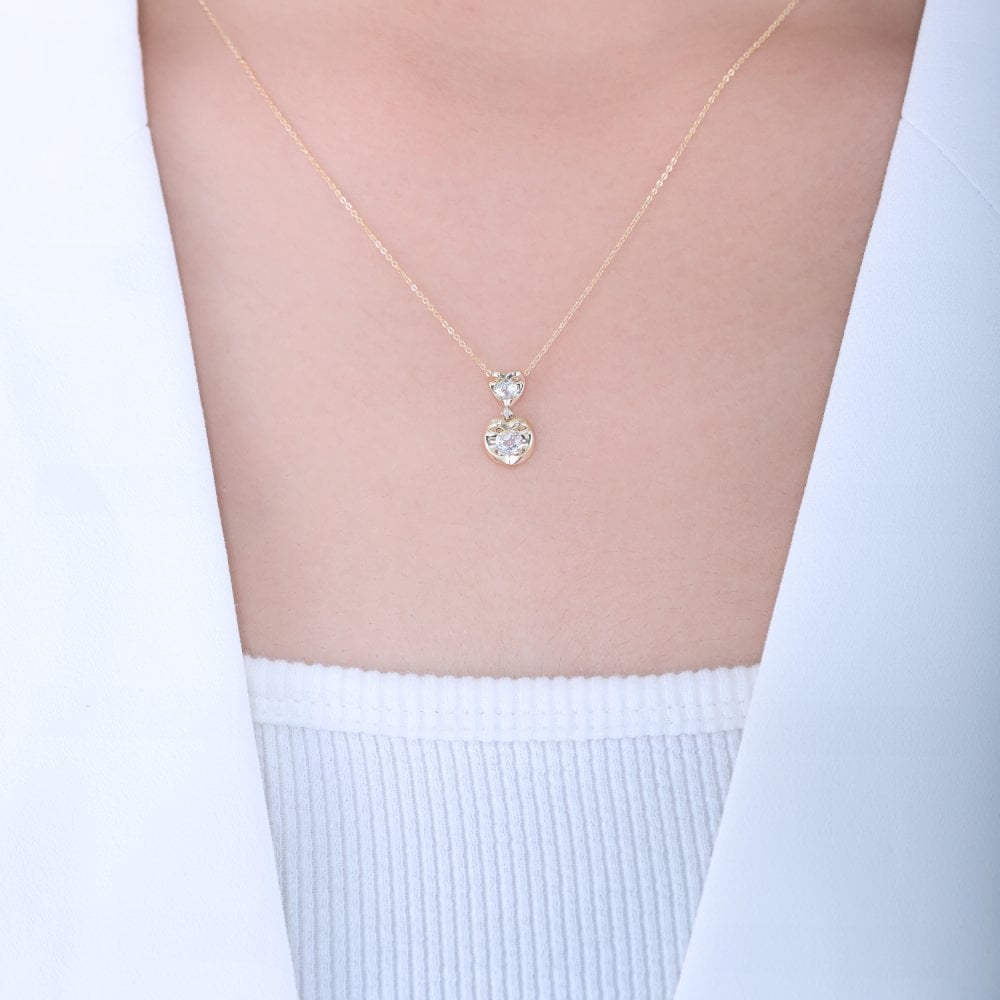 SPARKLD 9ct Yellow Gold Diamond and White Topaz Heart Pendant Necklace