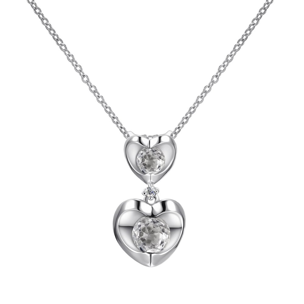 SPARKLD 9ct White Gold Diamond and White Topaz Heart Pendant Necklace