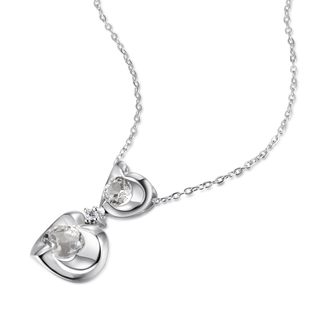 SPARKLD 9ct White Gold Diamond and White Topaz Heart Pendant Necklace