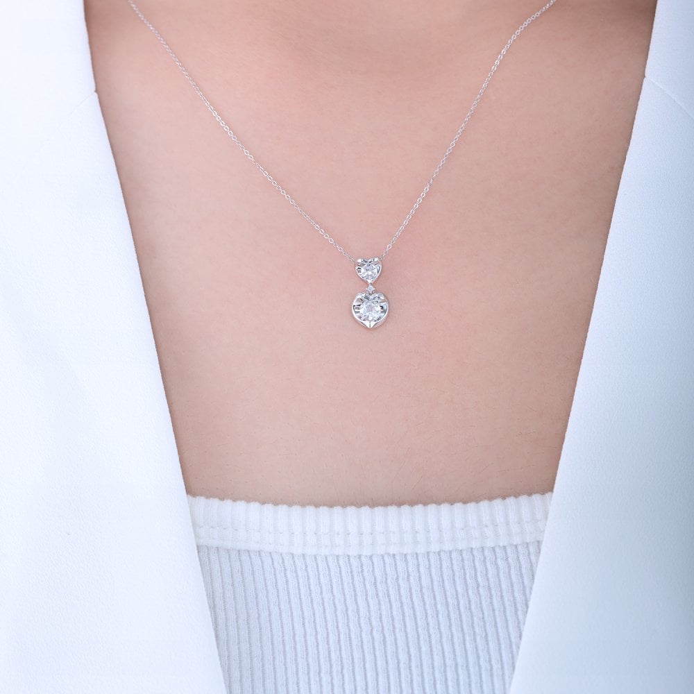 SPARKLD 9ct White Gold Diamond and White Topaz Heart Pendant Necklace
