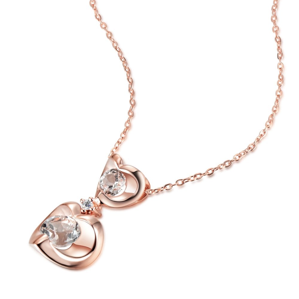 SPARKLD 9ct Rose Gold Diamond and White Topaz Heart Pendant Necklace