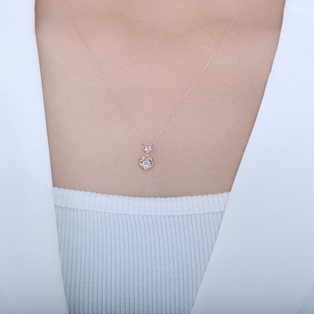 SPARKLD 9ct Rose Gold Diamond and White Topaz Heart Pendant Necklace