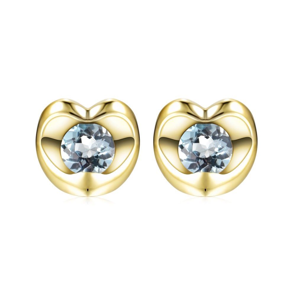 SPARKLD 9ct Yellow Gold Blue Topaz Heart Stud Earrings