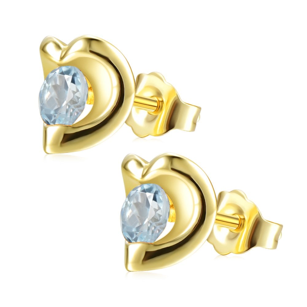 SPARKLD 9ct Yellow Gold Blue Topaz Heart Stud Earrings
