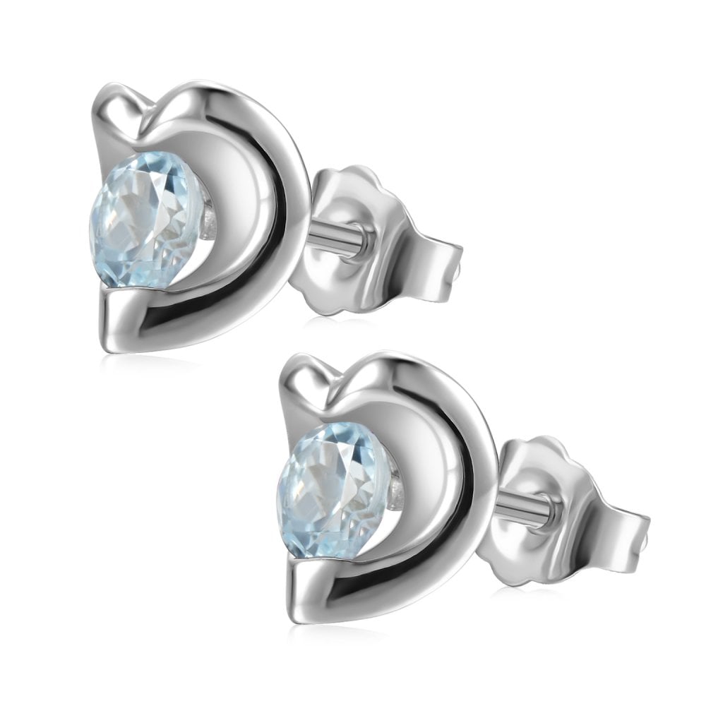 SPARKLD 9ct White Gold Blue Topaz Heart Stud Earrings