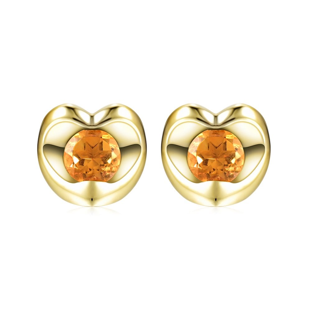 SPARKLD 9ct Yellow Gold Citrine Heart Stud Earrings