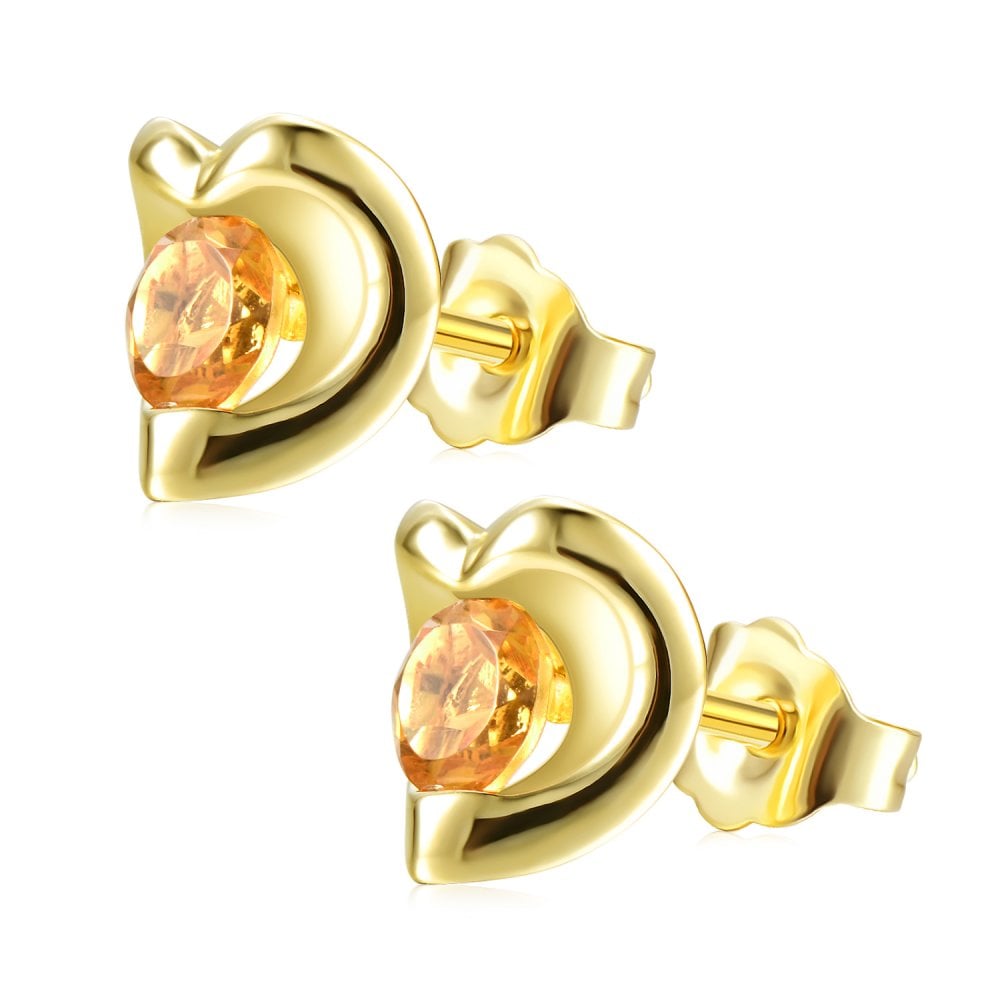 SPARKLD 9ct Yellow Gold Citrine Heart Stud Earrings