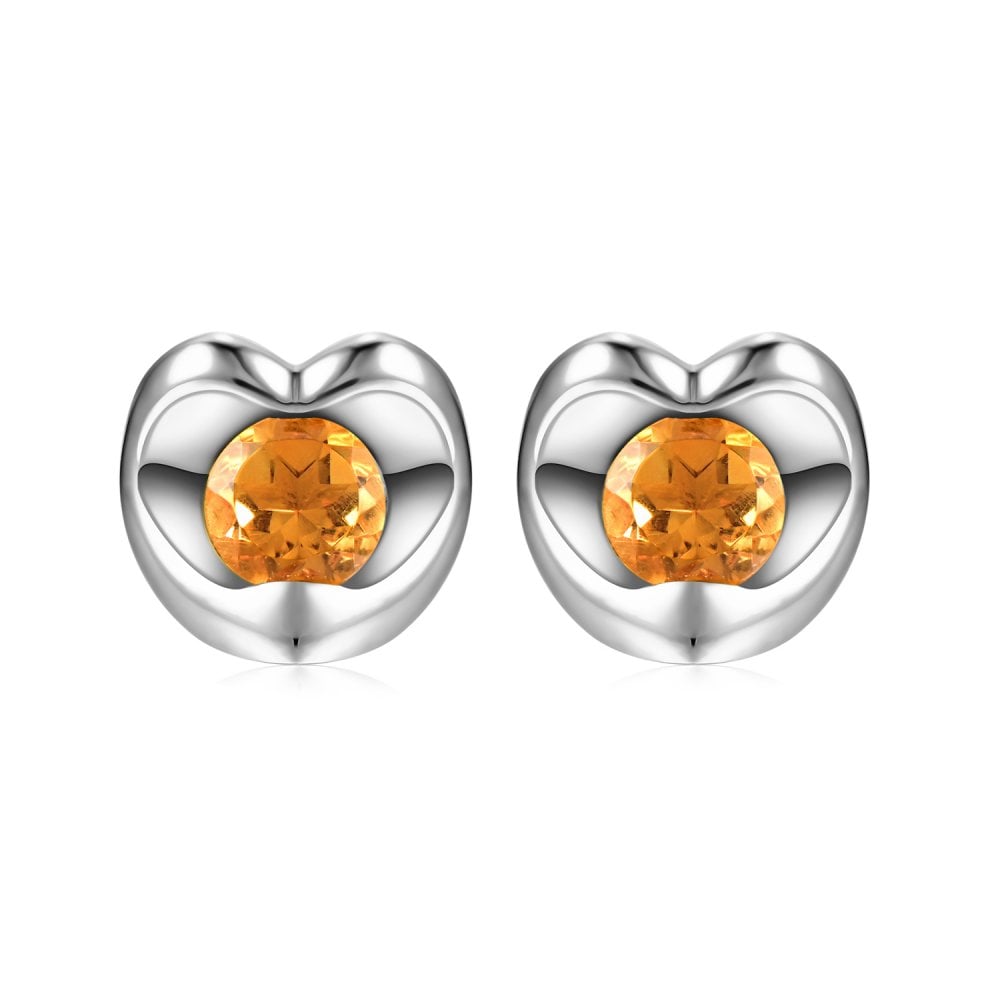 SPARKLD 9ct White Gold Citrine Heart Stud Earrings
