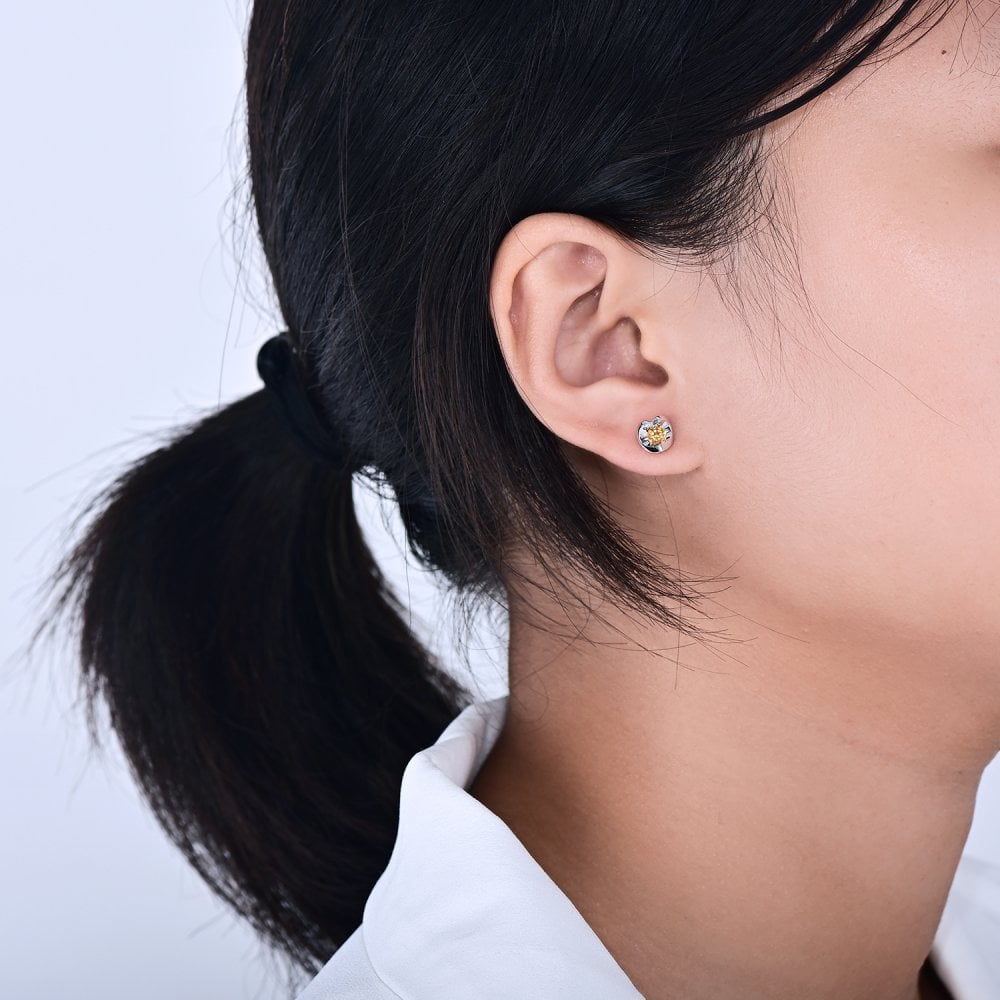 SPARKLD 9ct White Gold Citrine Heart Stud Earrings