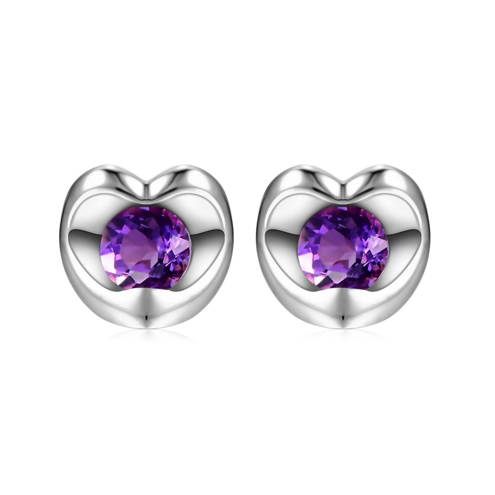 SPARKLD 9ct White Gold Amethyst Heart Stud Earrings
