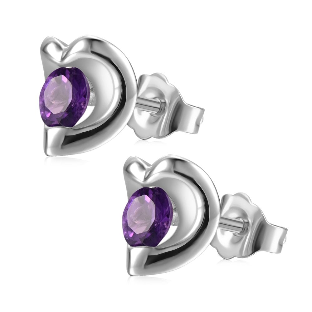 SPARKLD 9ct White Gold Amethyst Heart Stud Earrings