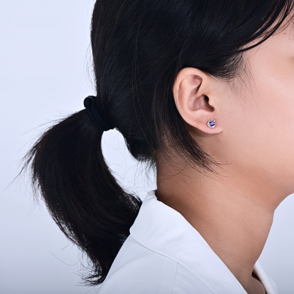 SPARKLD 9ct White Gold Amethyst Heart Stud Earrings