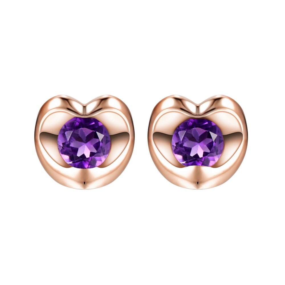 SPARKLD 9ct Rose Gold Amethyst Heart Stud Earrings